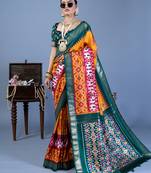 orange polyester viscose silk patola printed saree