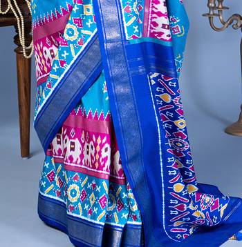 blue polyester viscose silk patola printed saree 4