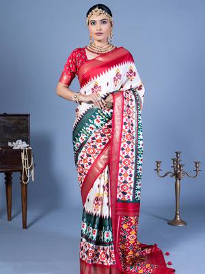 white polyester viscose silk patola printed saree 1