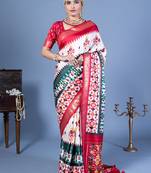 white polyester viscose silk patola printed saree