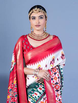 white polyester viscose silk patola printed saree 2