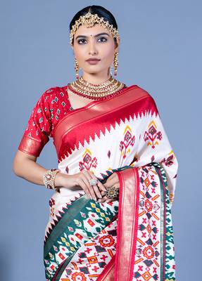 white polyester viscose silk patola printed saree 3
