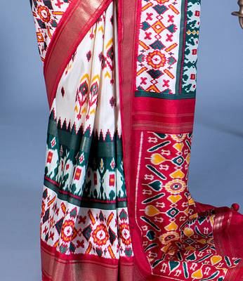 white polyester viscose silk patola printed saree 4