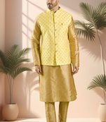 Yellow jacket kurta for men"s