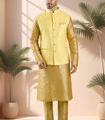 Yellow jacket kurta for men"s