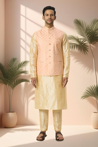 Pink jacket kurta for men"s