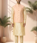 Pink jacket kurta for men"s