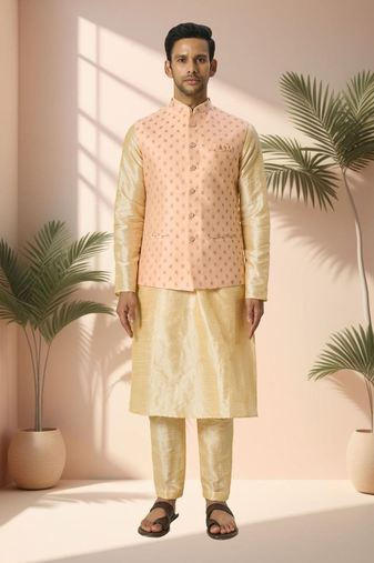 Pink jacket kurta for men"s