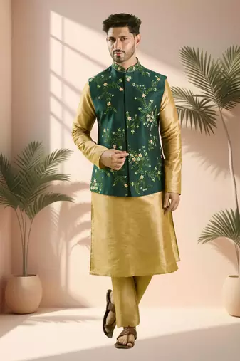 Green jacket kurta for men"s