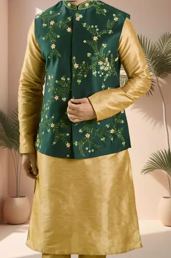Green jacket kurta for men"s