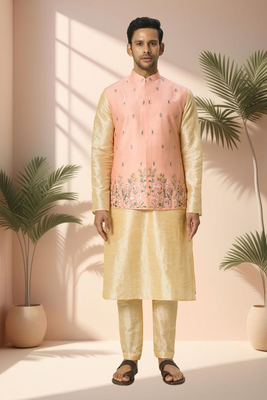 Pink jacket kurta for men"s 1