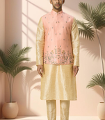 Pink jacket kurta for men"s