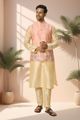 Pink jacket kurta for men"s 2