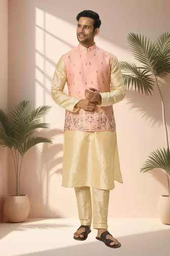 Pink jacket kurta for men"s