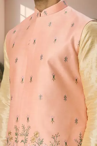 Pink jacket kurta for men"s