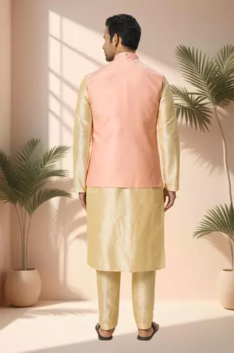 Pink jacket kurta for men"s
