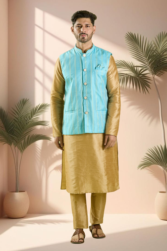 Blue jacket kurta for men"s