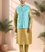 Blue jacket kurta for men"s