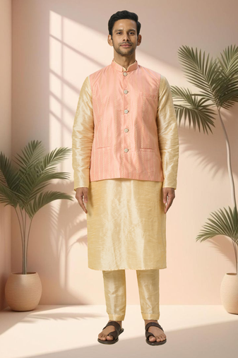 Pink jacket kurta for men"s