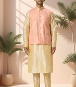 Pink jacket kurta for men"s