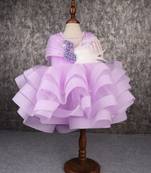 Lavender structured dress with detachable drape
