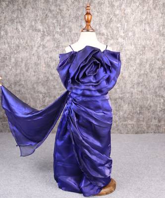 Royal blue drape skirt top set 1
