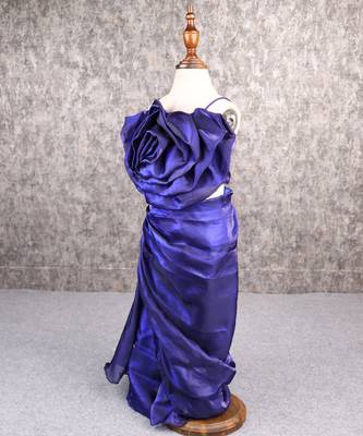 Royal blue drape skirt top set 3