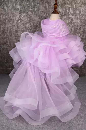 Lavender structured dress with detachable drape