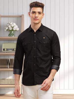Kuons avenue men's black double pocket denim shirt | denim shirt for men 1
