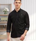 Kuons avenue men's black double pocket denim shirt | denim shirt for men
