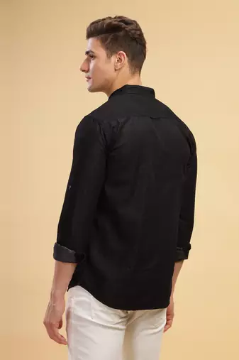Kuons avenue men's black double pocket denim shirt | denim shirt for men