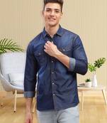 Kuons avenue men's carbon blue slim fit casual denim shirt
