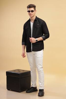 Kuons avenue men's black double pocket denim shirt | denim shirt for men 3