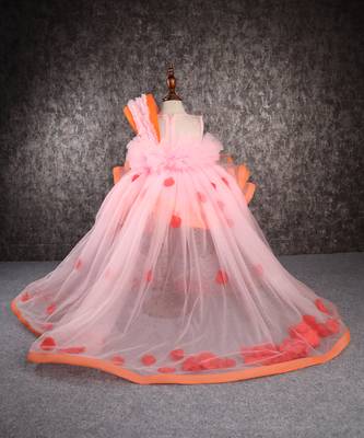 Orange pink falling petals dress 4