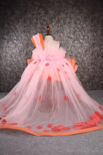 Orange pink falling petals dress