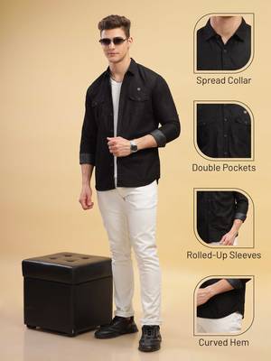 Kuons avenue men's black double pocket denim shirt | denim shirt for men 4
