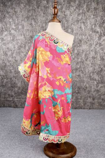 Multi print one shoulder kaftan