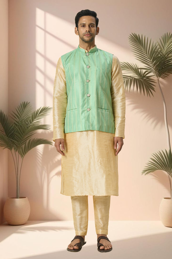 Green jacket kurta for men"s