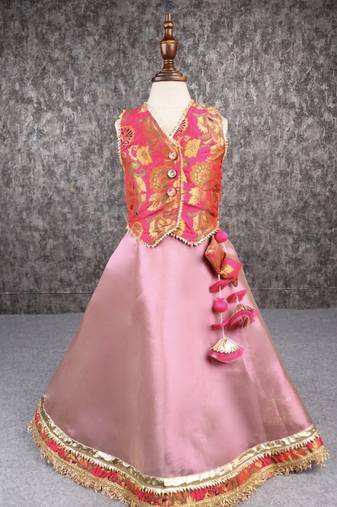Gota lace detail brocade top and lehenga set