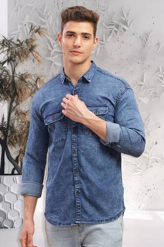 Kuons avenue men's slim fit casual denim shirt | denim shirt for men