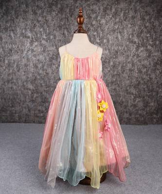 Sequins embroidered multicolour spaghetti strap anarkali 1