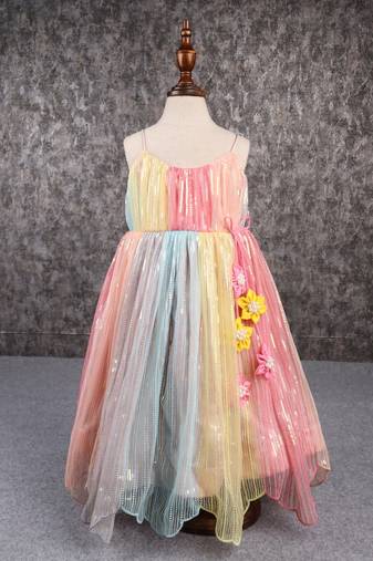 Sequins embroidered multicolour spaghetti strap anarkali