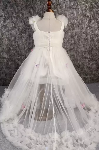 Butterfly net off white trail dress with matching bow hair clip
