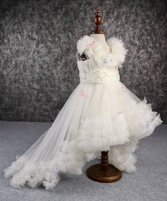 Butterfly net off white trail dress with matching bow hair clip 4