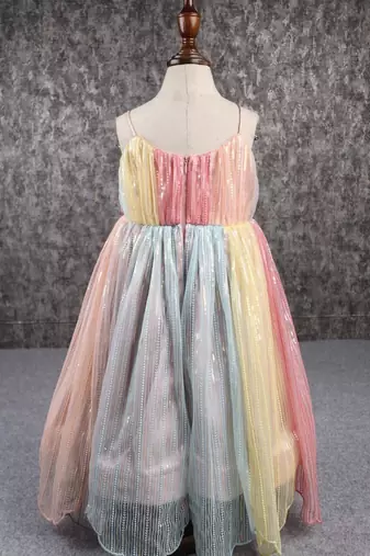 Sequins embroidered multicolour spaghetti strap anarkali