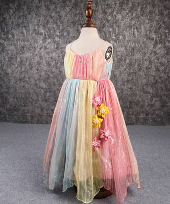 Sequins embroidered multicolour spaghetti strap anarkali 3