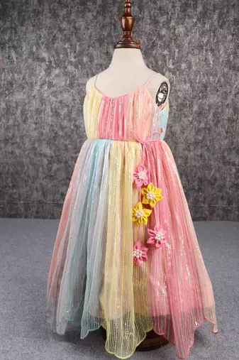 Sequins embroidered multicolour spaghetti strap anarkali