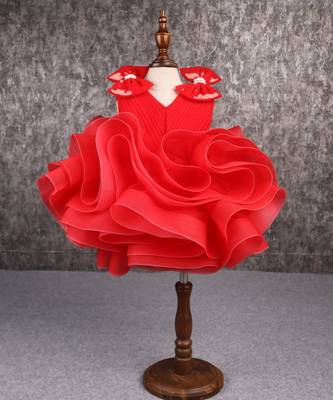 Stylish ruffle net red dress 1