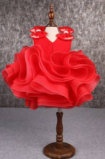 Stylish ruffle net red dress