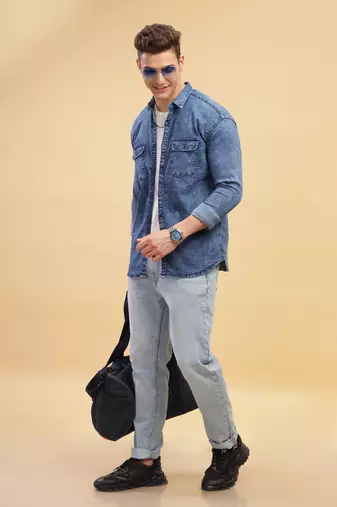 Kuons avenue men's slim fit casual denim shirt | denim shirt for men